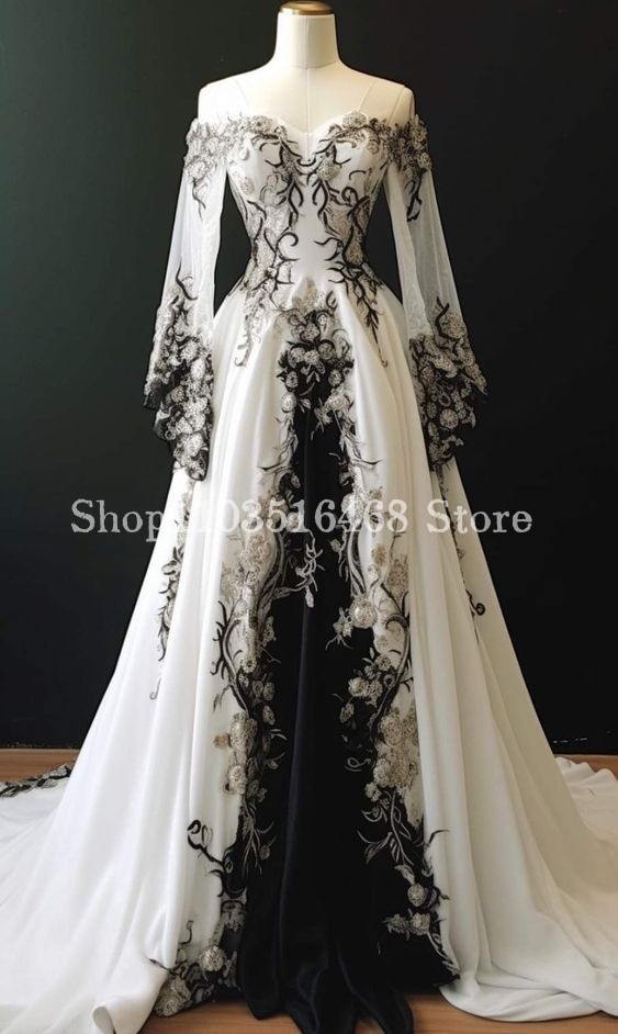 Embroidery Flower Pattern - فستان زفاف بتطريز زهور خيالية ،