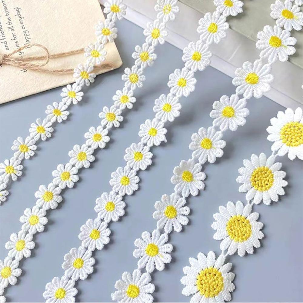 Embroidery Daisy Flower - قماش دانتيل ديزي جميل أبيض مطرز
