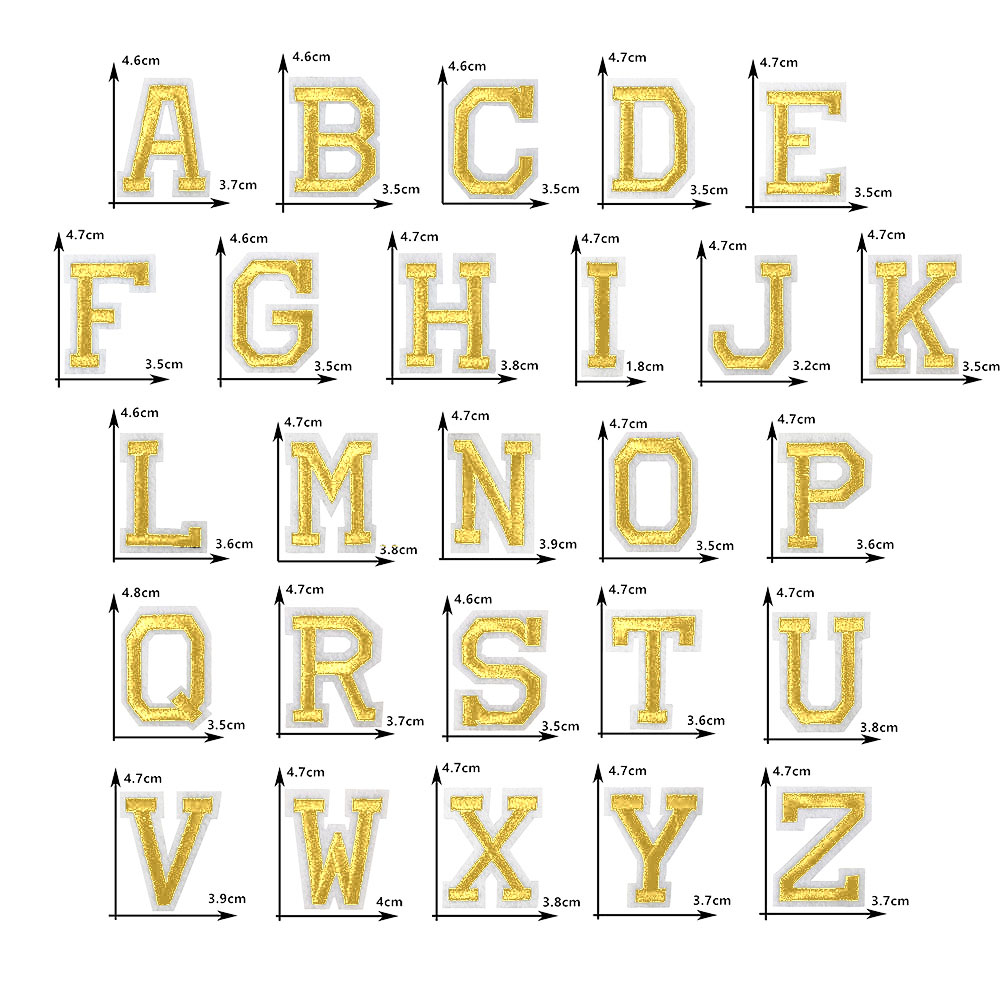 Embroidery Letter M - 26 حرفًا ذهبيًا إنجليزيًا، رقعة مطرزة