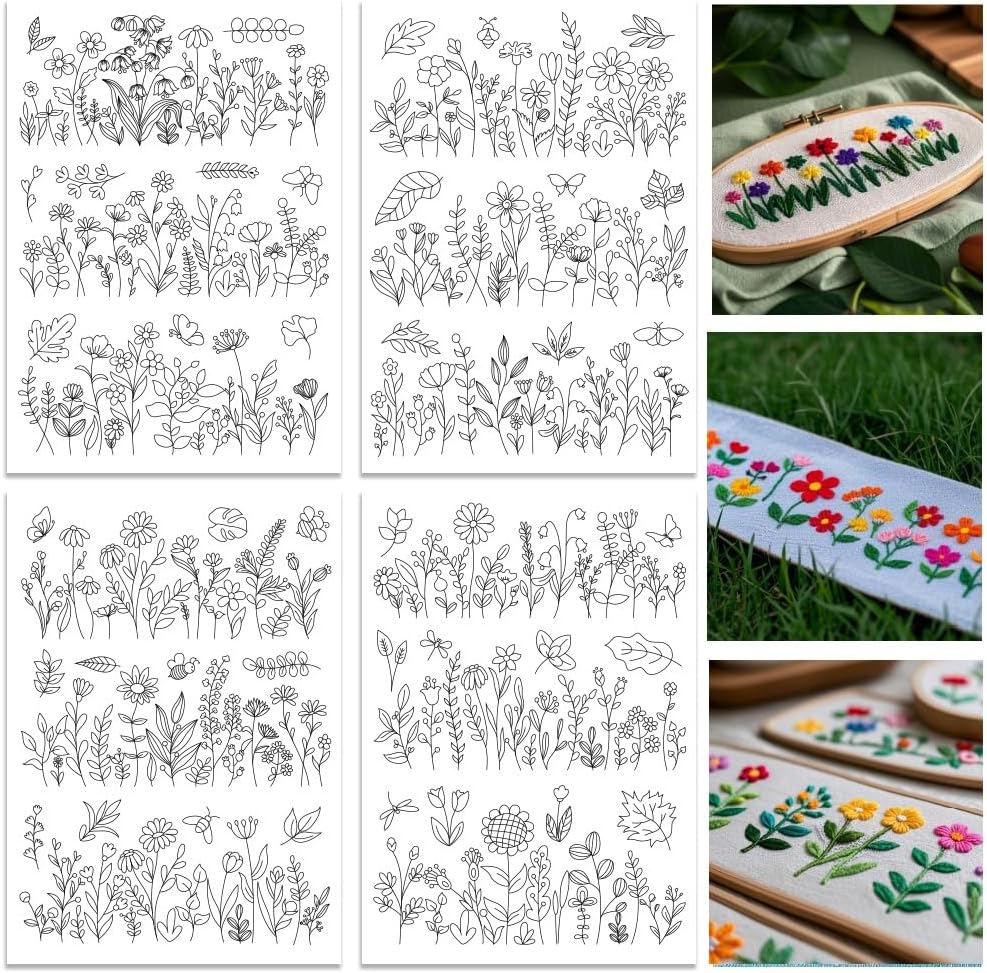 Embroidery Flower Pattern - مثبتات أنماط التطريز القابلة للذوبان في