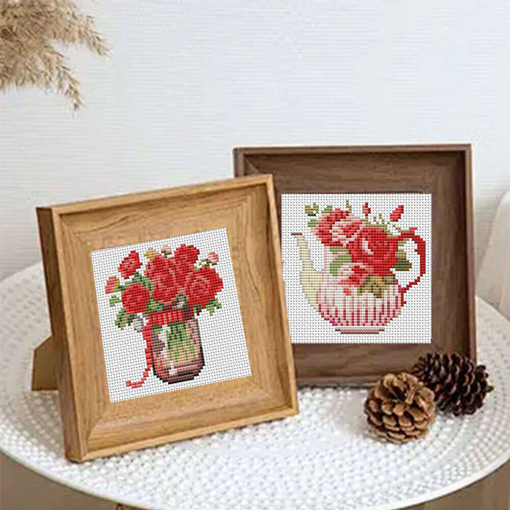 12 قطعة غرزة متقاطعة وردية 11  - مراجعة Embroidery Flower Pattern وسعره