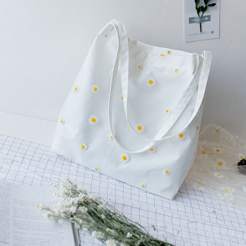 حقيبة كتف قماشية للنساء ، حقيب - مراجعة Embroidery Daisy Flower وسعره